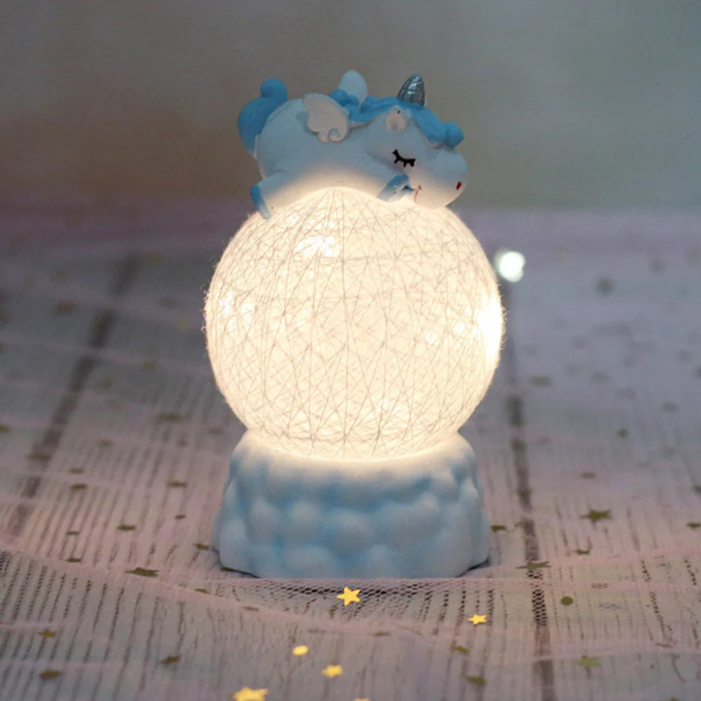 Blue Delicate Rope Ball Light Creative Adorable Lying Unicorn Design Light Desktop Adornment for Home Bedroom Dormitory