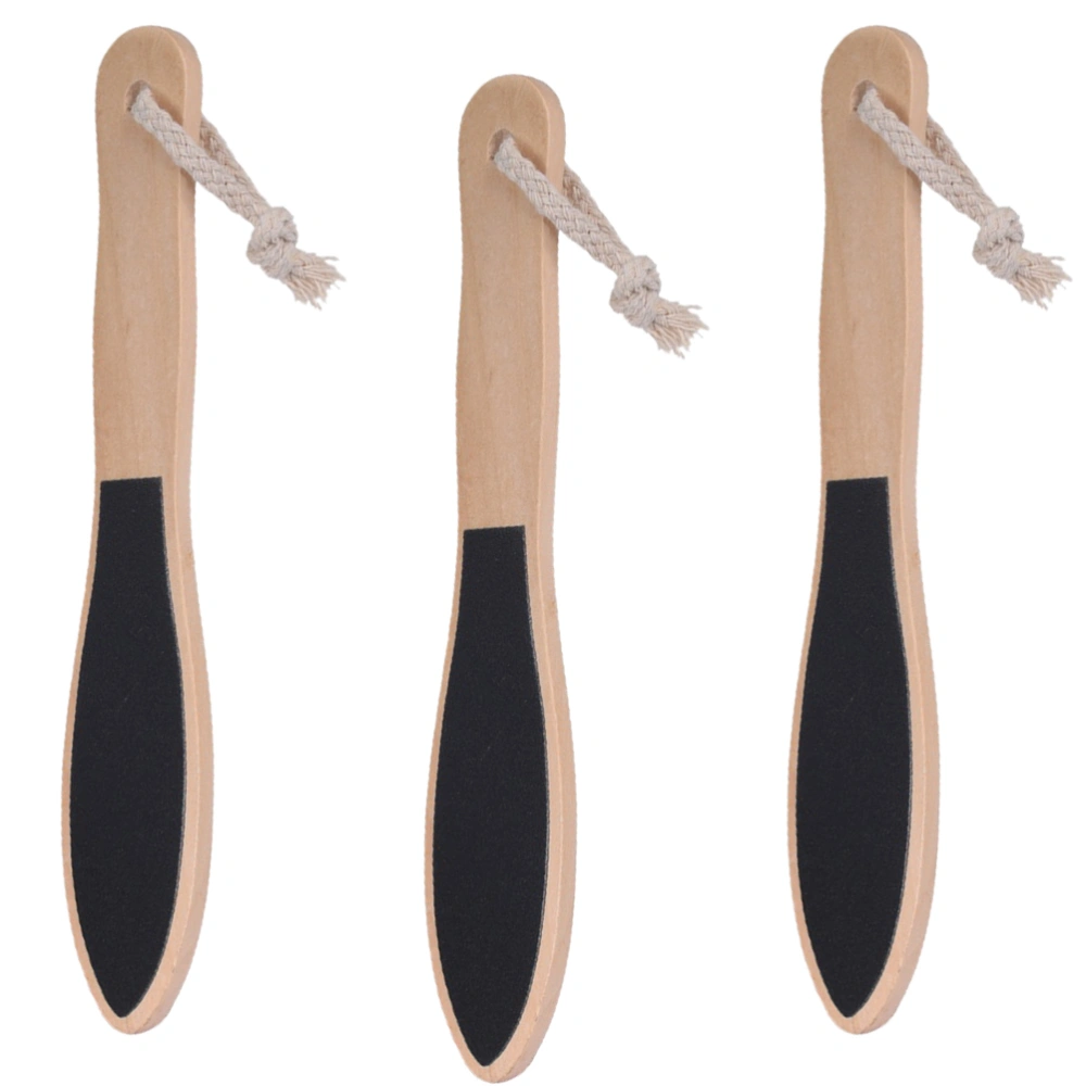 3Pcs Double Sides Foot Scraper Foot Massage Exfoliator Wooden Handle Callus Remover Black