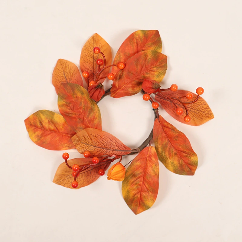 Fall Candle Ring Artificial Leaf Candle Wreath Decorative Table Centerpiece for Thanksgiving Harvest Festival