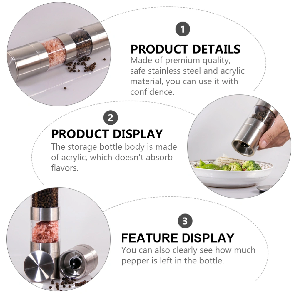 1Pc Stainless Steel Double Head 2 in 1 Manual Pepper Grinder Simple Pepper Mill