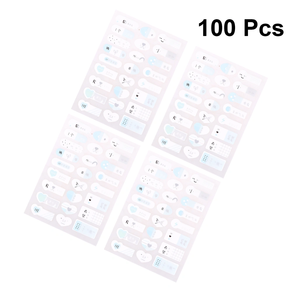 4 Sheet/100 Pcs Name Sticker Handwritten Stickers Waterproof Name Tags Beautiful Pattern Decor Name Tag for Kids (Animal Style, Sky-blue)