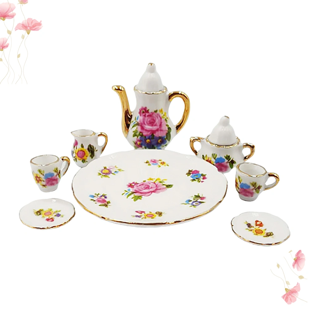 8pcs Ceramic Mini House Tea Set Miniature Scene Model Desktop Adornment for Decor