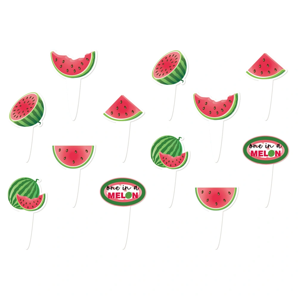 12pcs Watermelon Cupcake Topper Watermelon Birthday Party Cake Topper for Decor