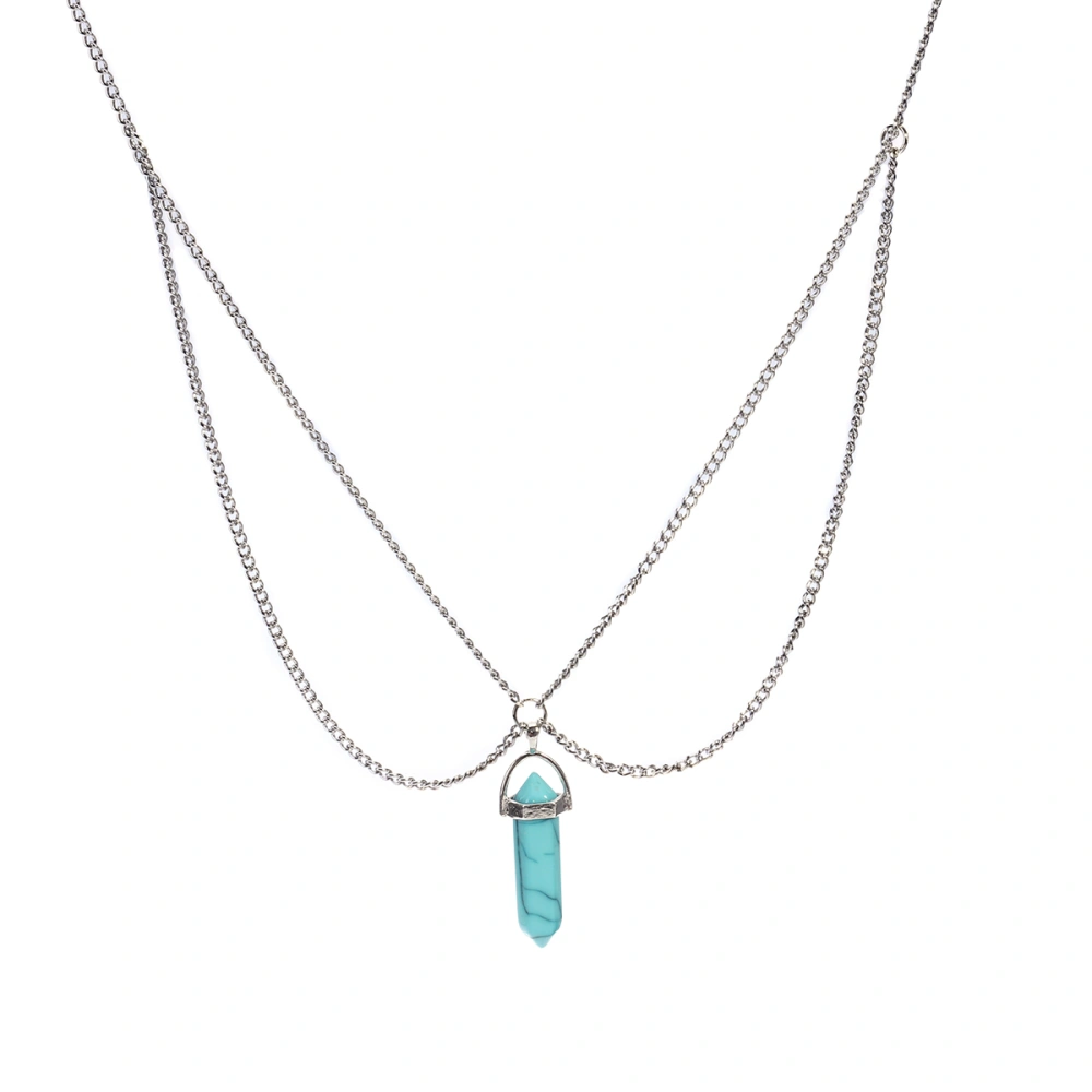 Chic Women Girl's Gemstone Necklace Crystal Pendant Necklace Choker Chain (Blue)