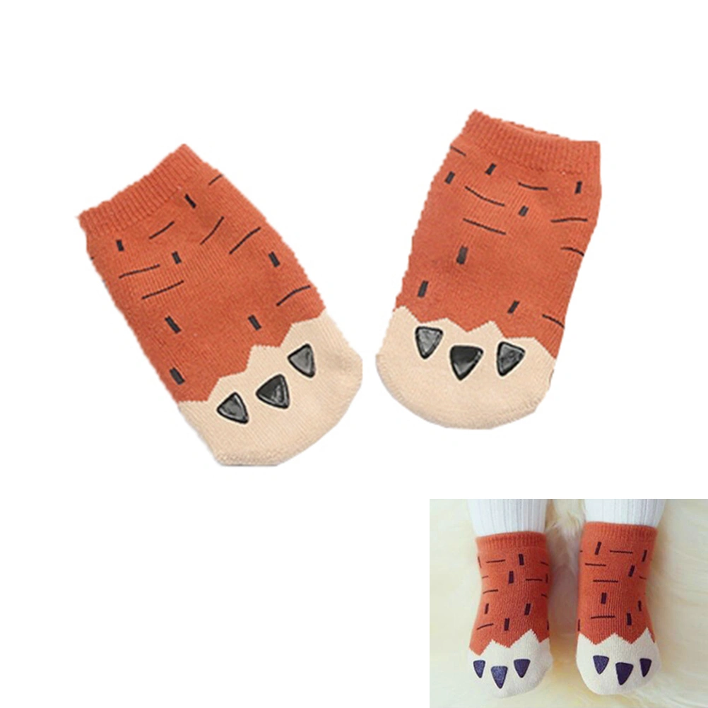 Warm Winter Baby Boy Socks Bear's Paws Cartoon Design Anti Floor Sock Size M (Brown)