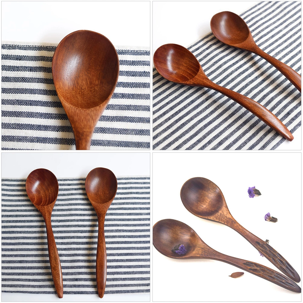 2pcs Wooden Spoons Multipurpose Stirring Spoons Kids Spoons Kitchen Supplies