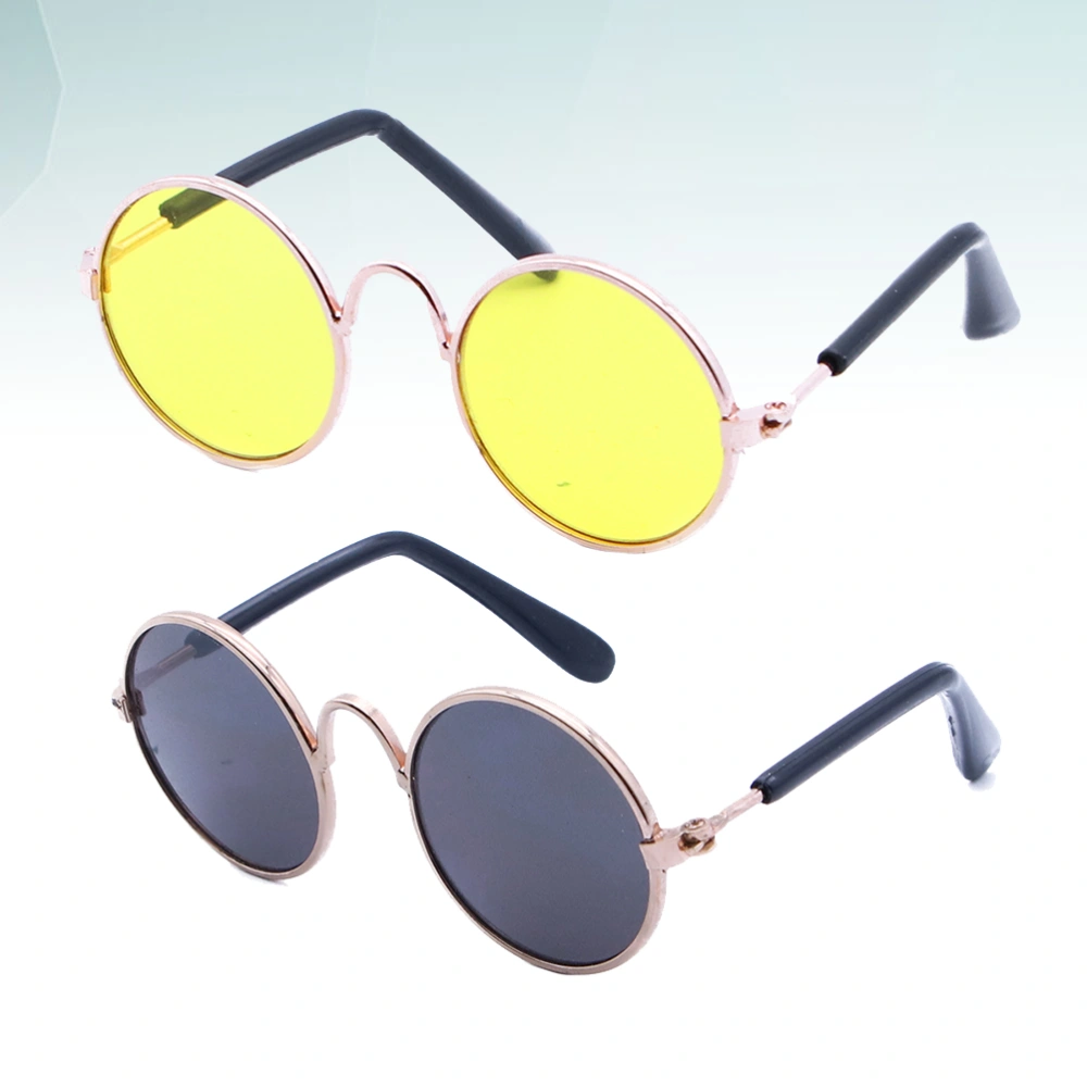 Pet Sunglasses Funny Creative Prop Glasses for Cat Dog (Golden Frame Yellow Golden Frame Black Pattern)