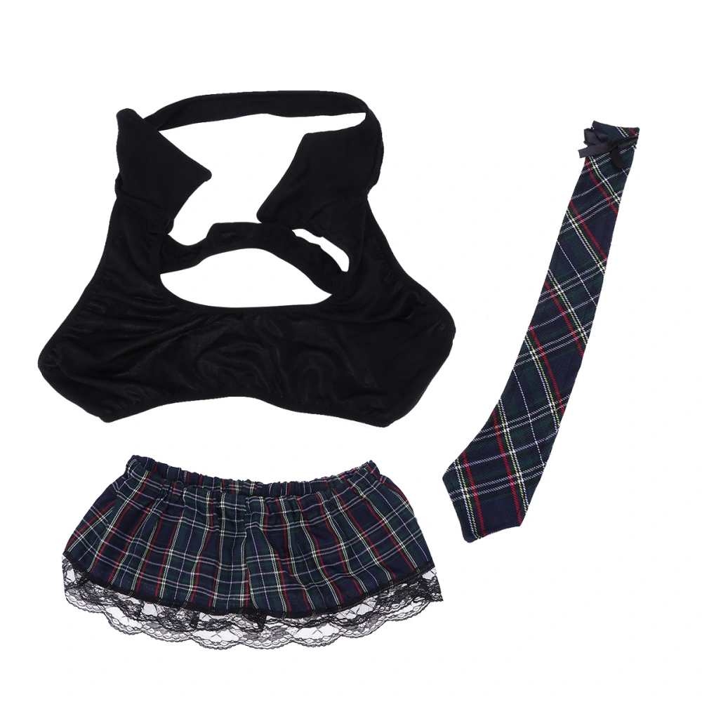 Women's Sexy Uniform Students Uniform Outfit Costumes with Lace Skirt and Colored Necktie Size 3XL(Black)