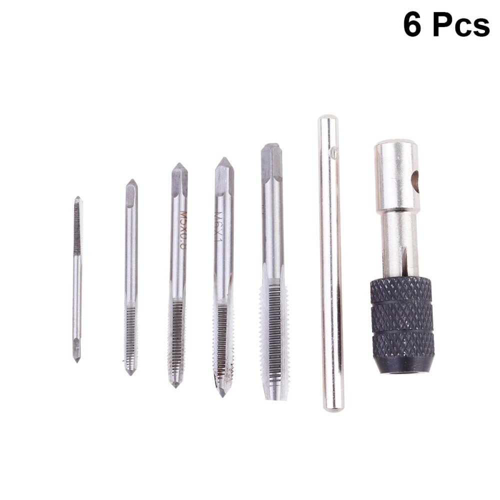 6pcs T Type Machine Hand Screw Thread Taps Reamer M3/M4/M5/M6/M8 Tap Set (Silver)