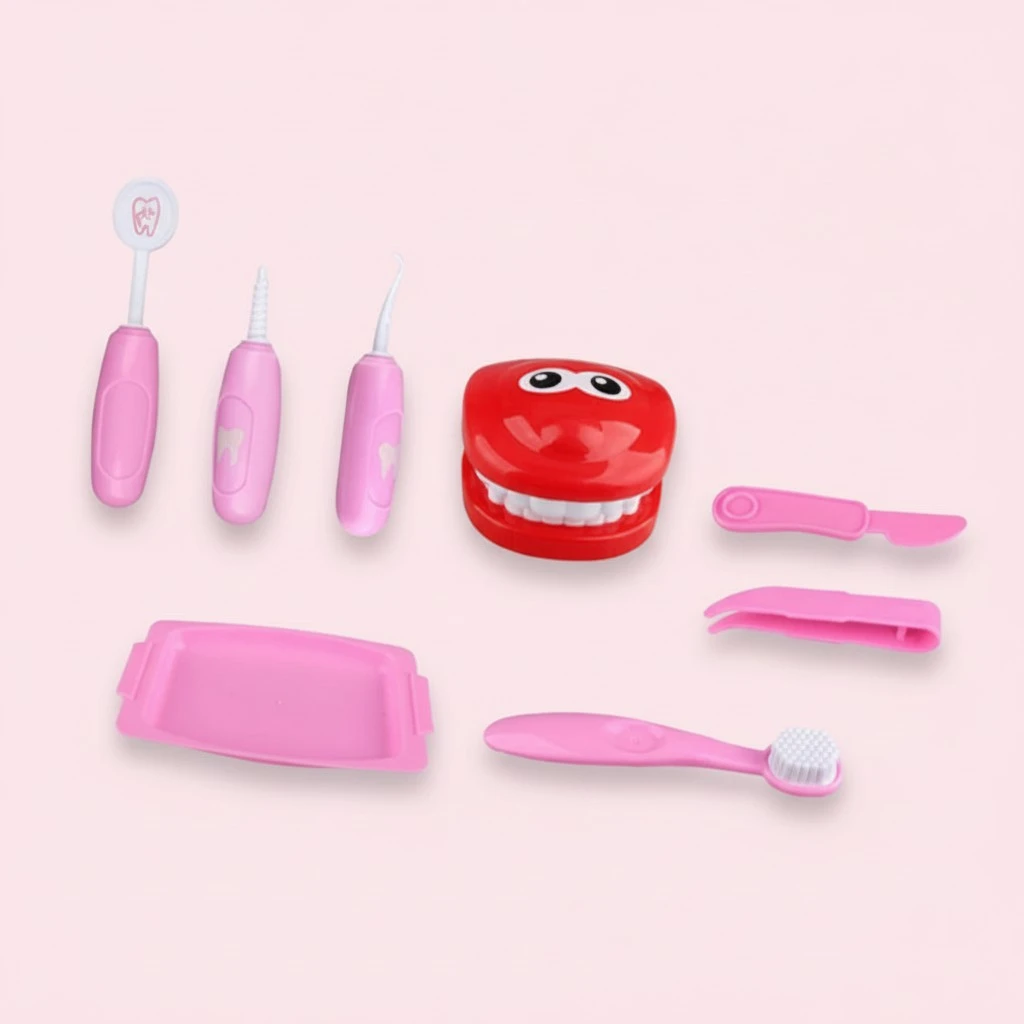 1 Set of Baby Play House Toys Simulation Dentist Set Educational Toy Early Learning Toy Pink