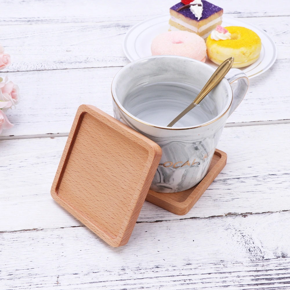 4 Pcs Coasters Square Solid Wood Tray Heavy Duty Stackable Insulation Mat Cup Bowl Pad with Groove for Home Kitchen Bar (8.8x8.8cm)