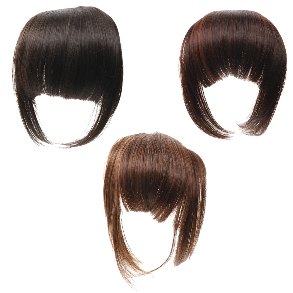 3pcs Head Hair Bangs Hair Replacement Straight Hair Wig Flat Bangs for Women Lady (Black, Dark Brown, Light Brown)