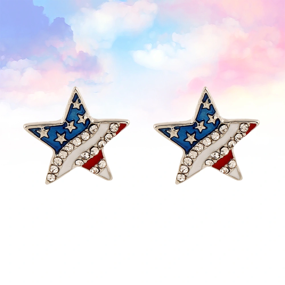 2 Pairs Independence Day Eardrop Fashion Girls Earring Creative American Flag Ear Jewelry Elegant Women Ear Ornament (Star, Heart, 2 Pairs/Pack)