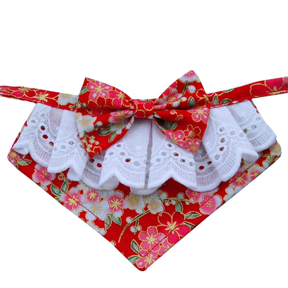 Flower Pattern Triangle Scarf Pet Collar Dog Bib Pet Festival Costume for Christmas Size M Red