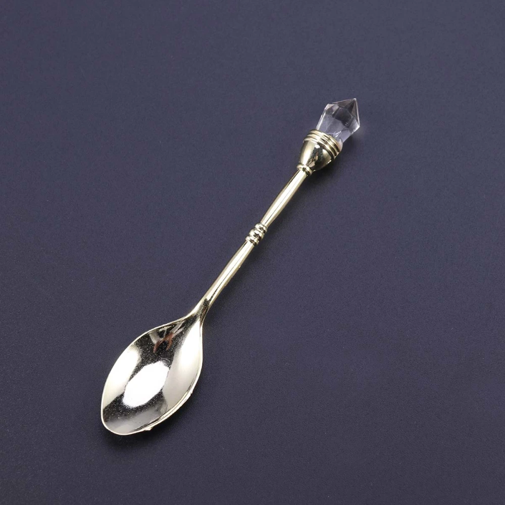 European Court Style Retro Coffee Spoon Embed Diamond Head Stirring Spoon Creative Small Cake Spoon for Coffee Ice Cream (Golden)