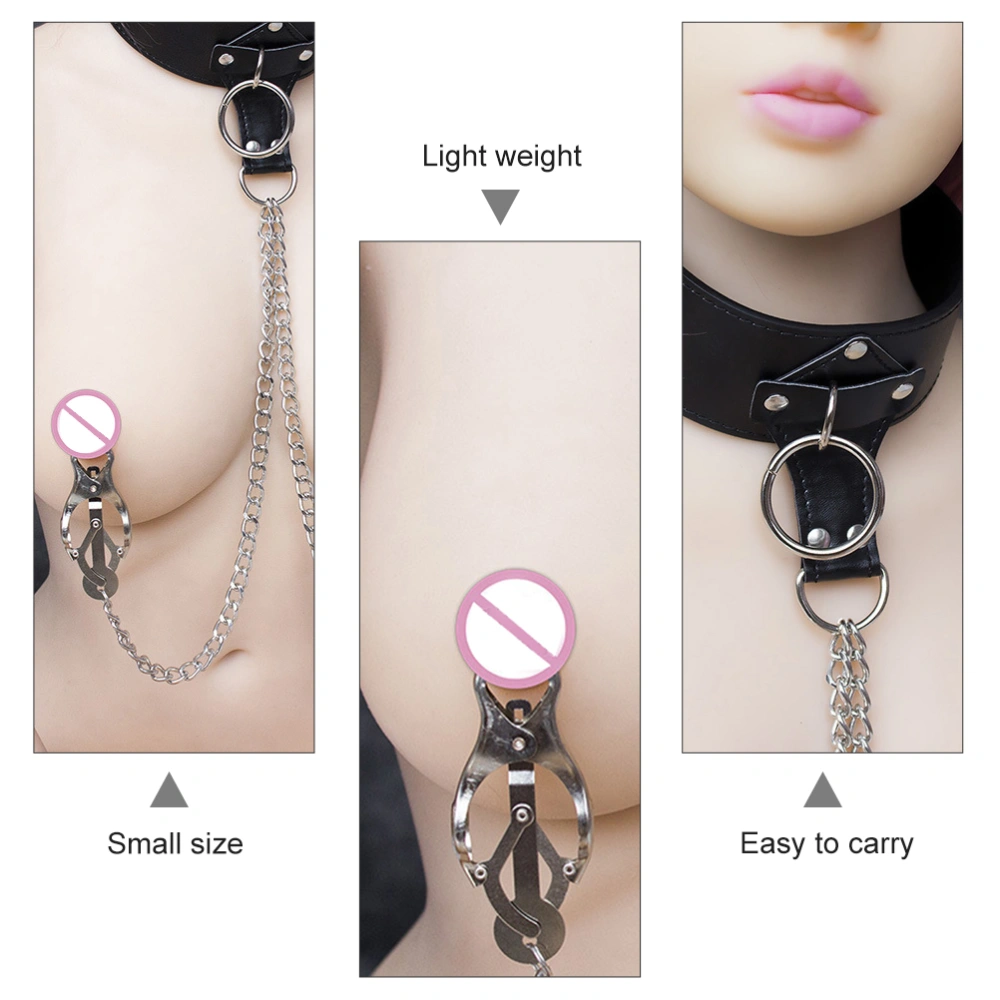 Nipples Clips with Bound Collar Breast Clamp Sexy Body Decoration (Black)