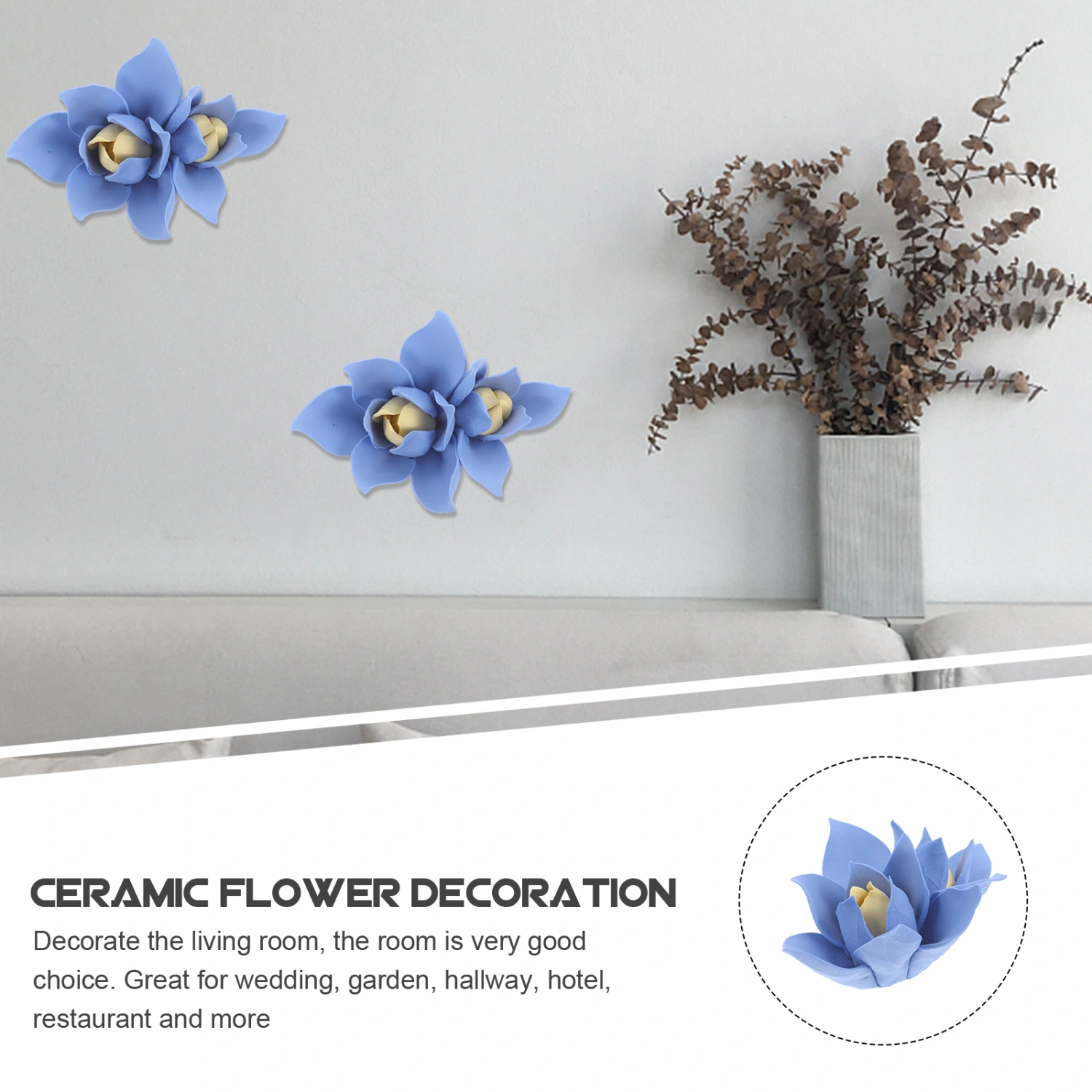 Ceramic Flower Wall Decor Ceramic  Wall Hanging 3D Ornament Wall Background Mural Hanging Decor