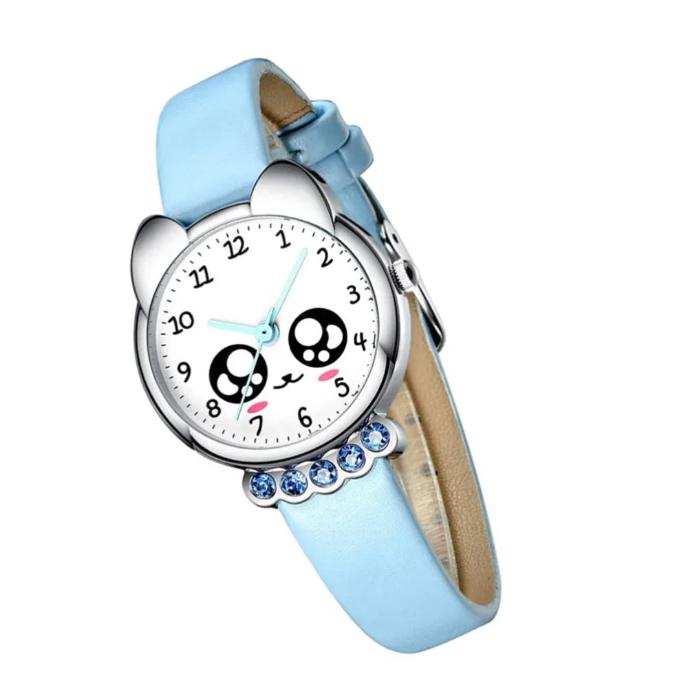 1Pc Cartoon Kitten Wristwatch Quartz Watch Rhinestone Watch Kids Wrist Watch