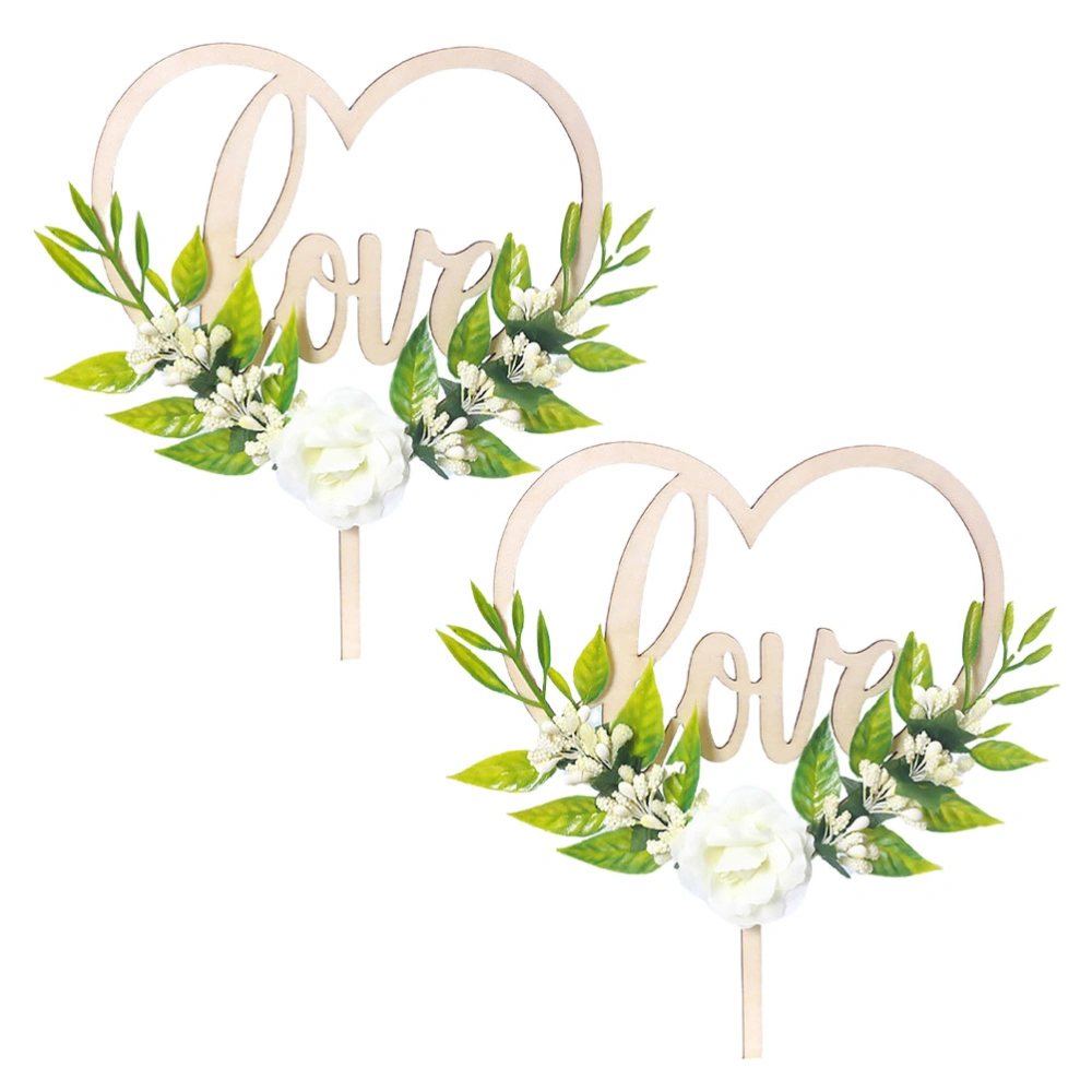 2pcs Wedding Cake Insert Romantic Valentine's Day Cake Topper Cake Decor (Green)