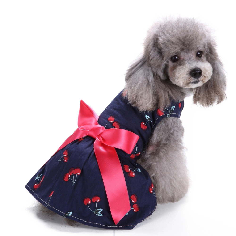 Summer Pet Dog Dress Dog Costume Pet Clothes Elegant Bowknot Sleeveless Puppy Skirt (S, Cherry)