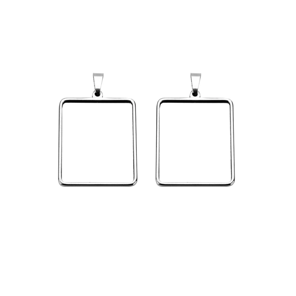 2 Bags 4pcs Stainless Steel Rectangular Base Tray Pendant Base Diy Jewelry Findings Making Accessory (Silver)