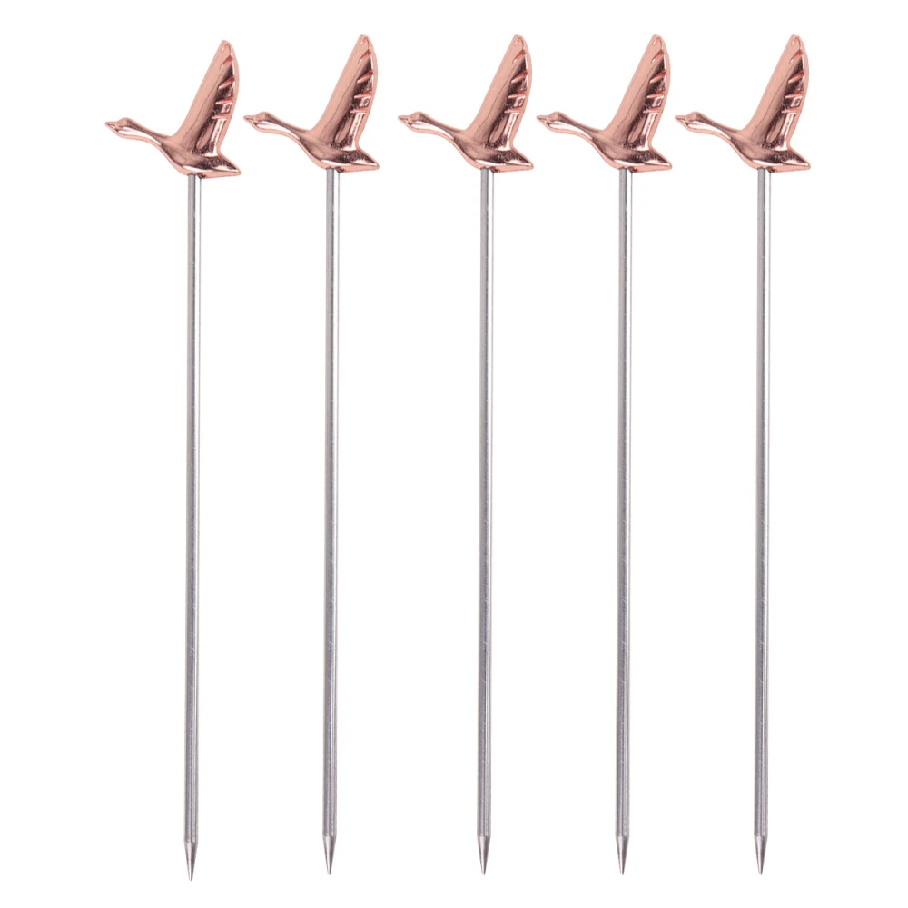 5pcs Stainless Steel Cocktail Spears Greylag Shape Fruit Forks Salad Picks Dessert Fork (Rose Gold)