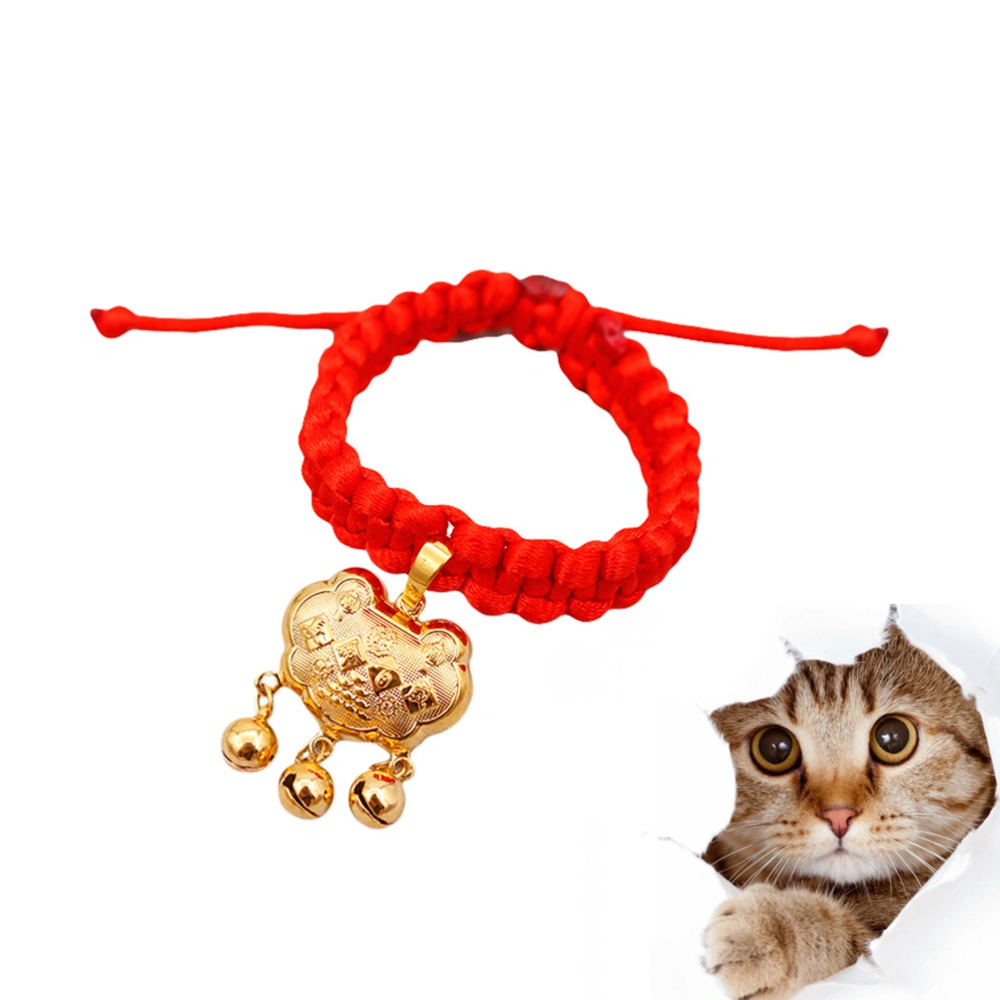 Pet Necklace Bell Beautiful Decorative Necklace Pendant for Dog Cat (Red With Sound Pattern, XS Size 15-23cm)