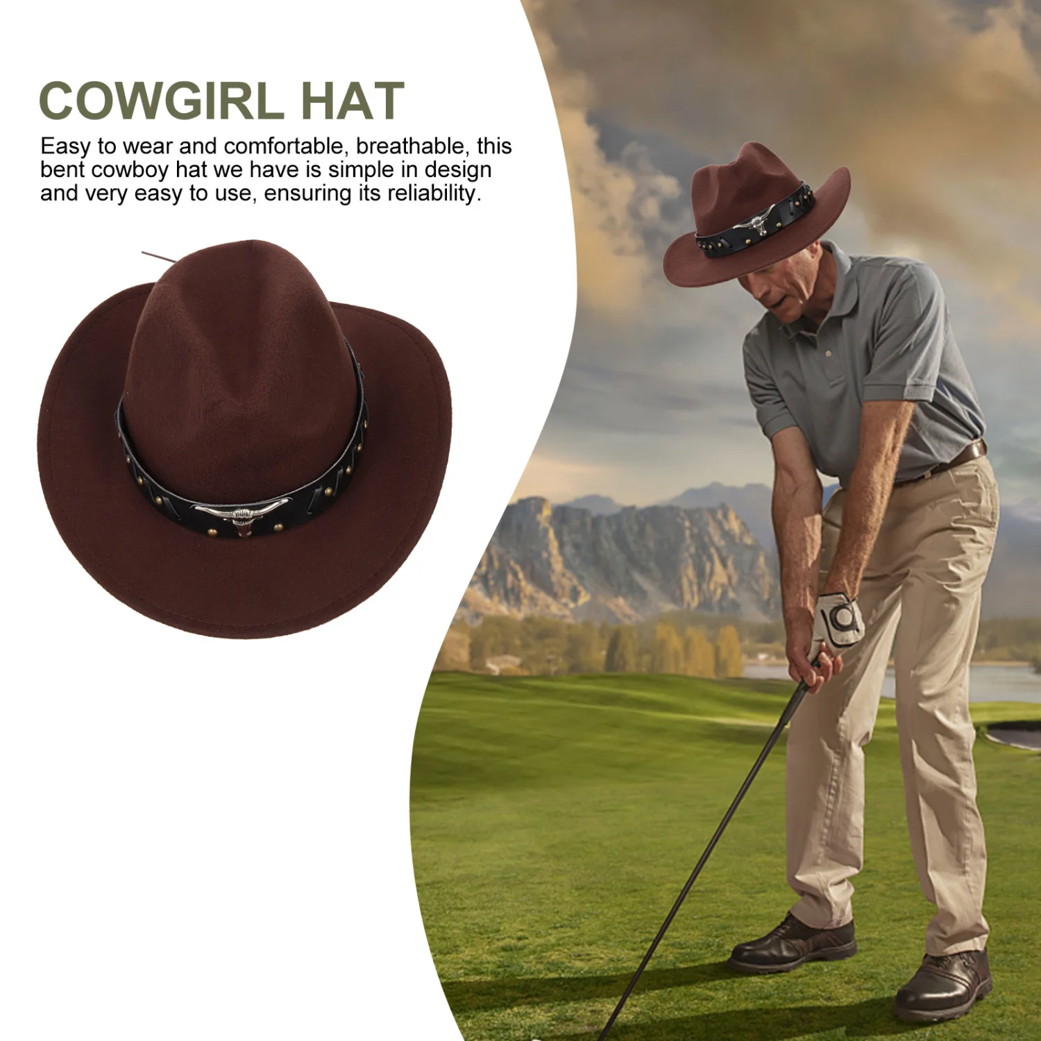 Fashionable Cowboy Hat Decorative Cowgirl Hat Wide Western Hat Curved Cowboy Costume