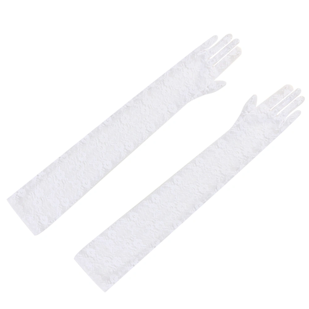 1 Pair of Lace Long Gloves Arm Gloves Summer Women Girls Anti-UV Sun Protection Full Finger Gloves Outdoor Driving Gloves Prom Party Wedding Gloves (White)