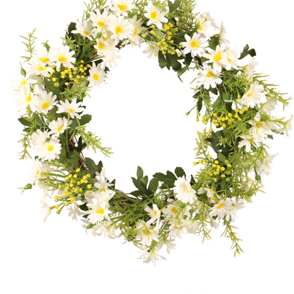 Simulation Daisy Hanging Garland Flower Wall Hanging Home Door Decoration Festival Ornament (Chrysanthemum Wreath 35cm, White)