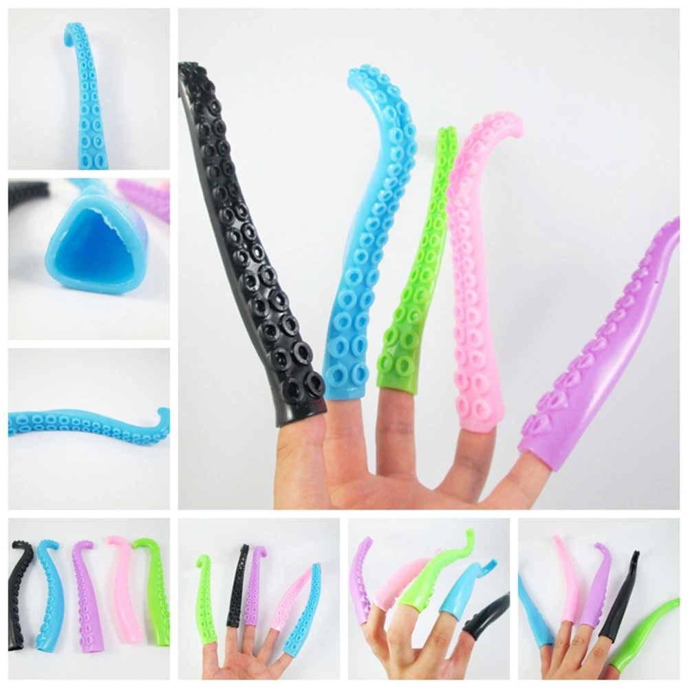 5pcs Lifelike Octopus Tentacles Finger Puppet Mini Finger Toy Practical Joke Toy Kids Funny Toy (Random Color)