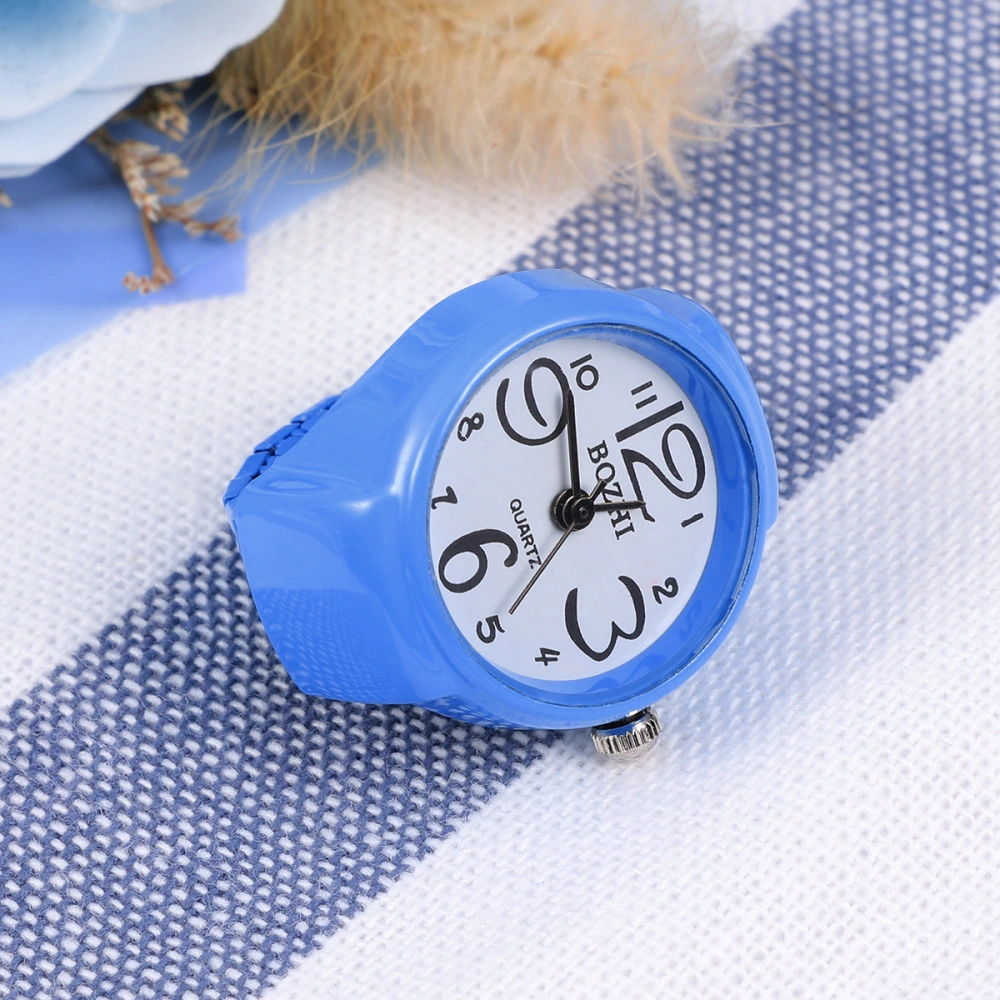 1Pc Personality Unisex Watch Shaped Finger Ring Fashion Exquisite Quartz Watch Ring (Blue)