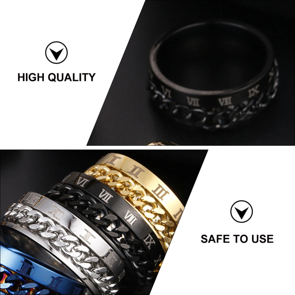 1Pc Unisex Fashion Titanium Steel Ring Rotatable Ring Roman Numerals Ring