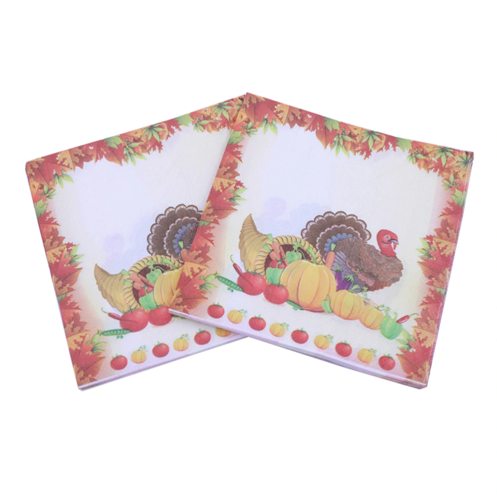 40pcs Thanksgiving Day Printed Napkins Cartoon Turkey Tissue Dinner Paper Towel Party Supplies (Pattern 2)