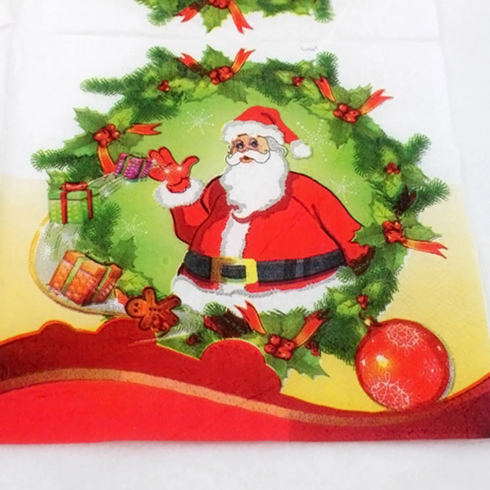 60pcs Christmas Santa Claus Printed Placemat Paper Napkins Paper Towel Tissue for Cafe Restaurant