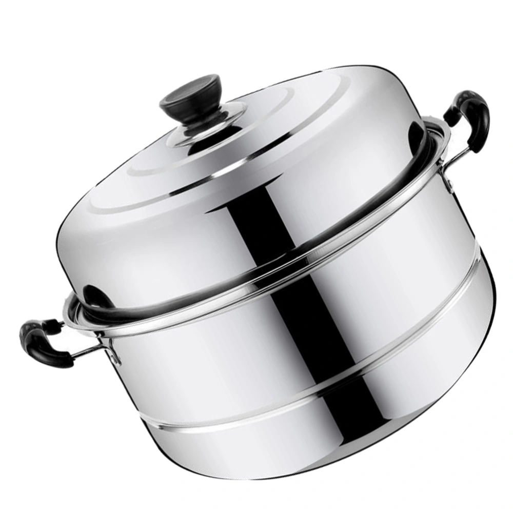 1Pc Stainless Steel Steam Pot Double-layered Food Steamer Stockpot Soup Pot