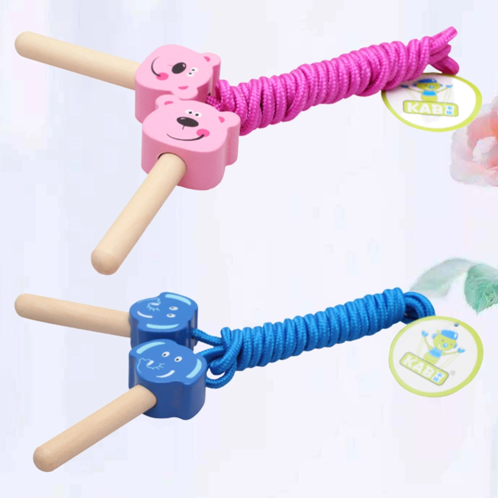 2pcs Cartoon Skipping Rope Wood Handle Jump Rope Early Education Toy Kid Fitness Equipment (Pink Bear and Blue Elephant)