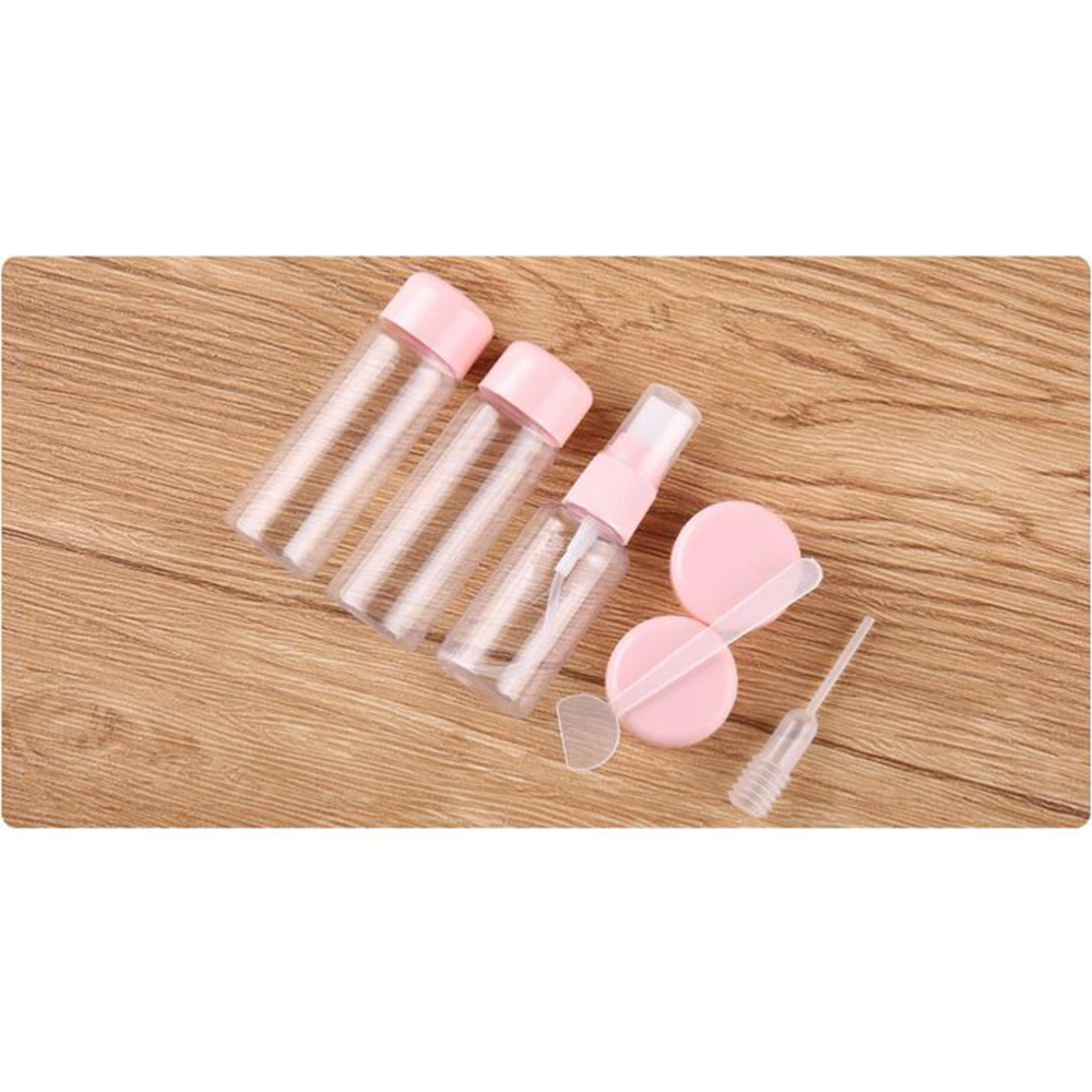 7pcs Travel Subpackage Bottles Refillable Cream Lotion Shampoo Liquid Bottles Cream Stick Kit (Pink)