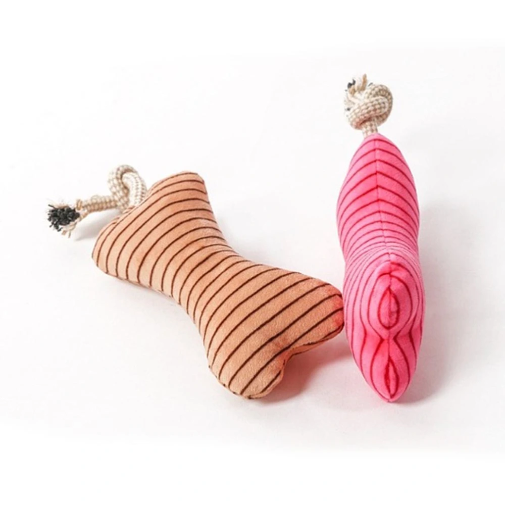 2 Pcs Puppy Toys Double Color Plush Small Bone Chew Squeaky Dog Toys Biting Resistance Teeth Grinding Toys for Pet Cat Dog