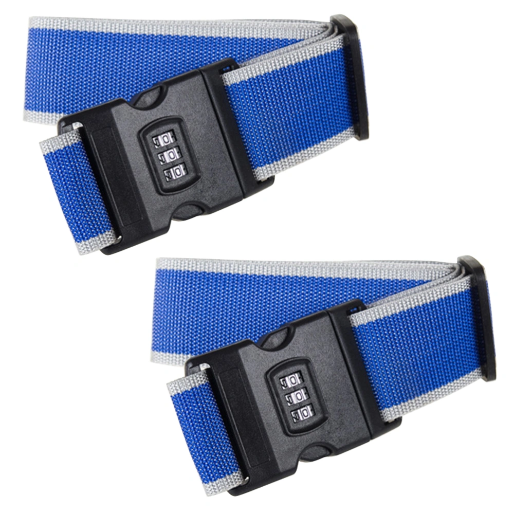 2PCS 2M Adjustable Luggage Straps Safety Suitcase Belts Travel Bag Accessories with Combination Lock (Blue and Grey)