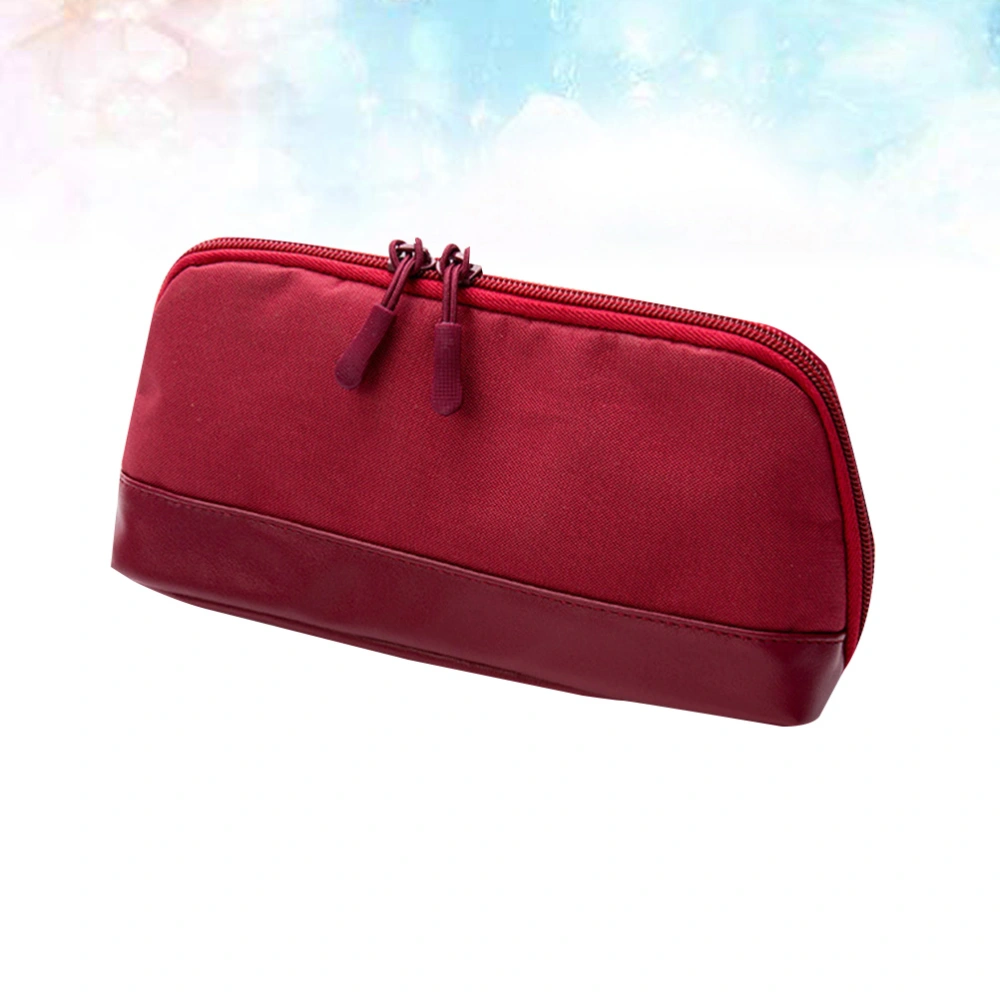 Large Capacity Canvas Pen Bag Multifunction Pencil Case Student Storage Pouch Stationery Holder (Type E Semi-round Red)