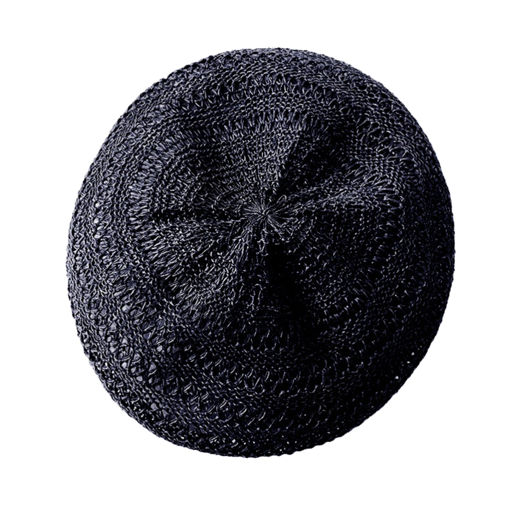 Spring Summer Beret Hat Vintage Hollow-out Hat Vacation Woven Travel Casual Art Hat (Black)