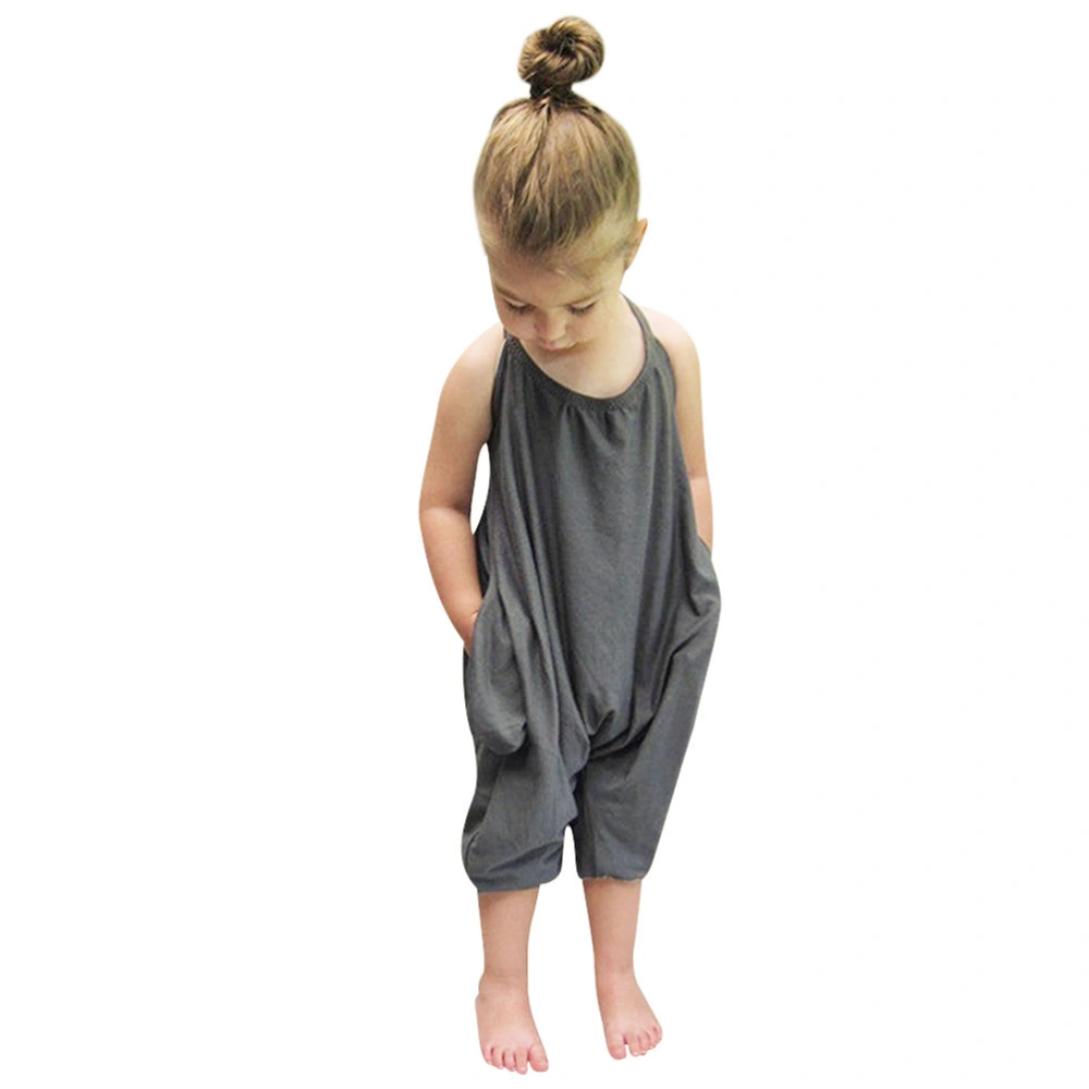 Baby Girls Clothes Strap Romper Jumpsuit Pants Trousers Size 120 (Grey)