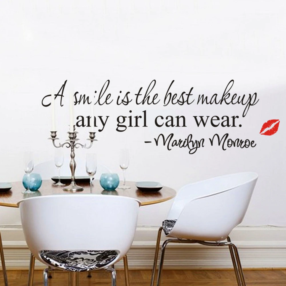 A Smile Is the Best Makeup Any Girl Can Wear Quote Removable PVC Wall Decal Sticker Home Decoration