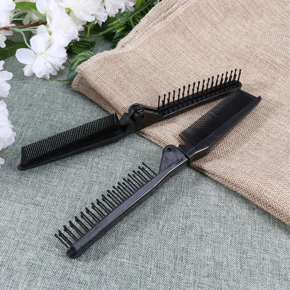 5pcs Black Portable Foldable Comb Double Headed Long Hair Straight Hair Folding Comb Anti-static Hair Brush for Travel