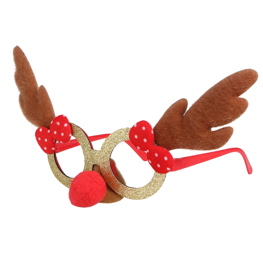 Creative Glass Frame Christmas Eyeglasses Antler Eye Glasses Without Lens (Yellow Antlers)