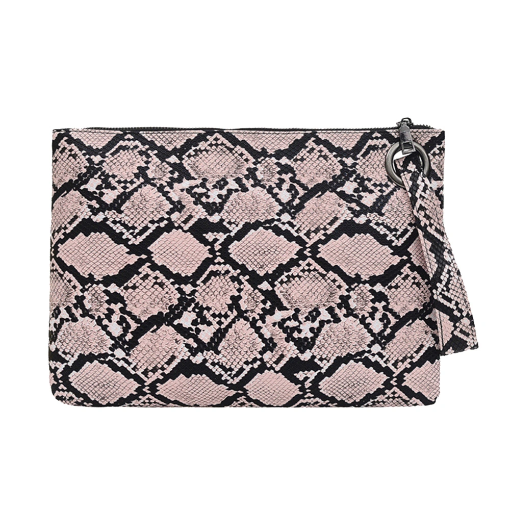 1pc Snakeskin Envelope Bag Large Capacity Tote Bag Women Storage Bag Handbag Pouch for Ladies (Pink)