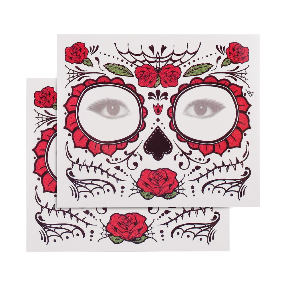 Frcolor 2pcs Temporary Skeleton Tattoos Day of the Dead Supplies Waterproof Face Tattoos for Halloween (T-009)