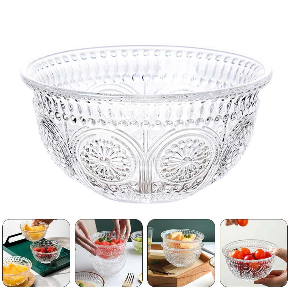 1pc Retro Embossed Glass Bowl Food Serving Bowl Exquisite Dessert Bowl