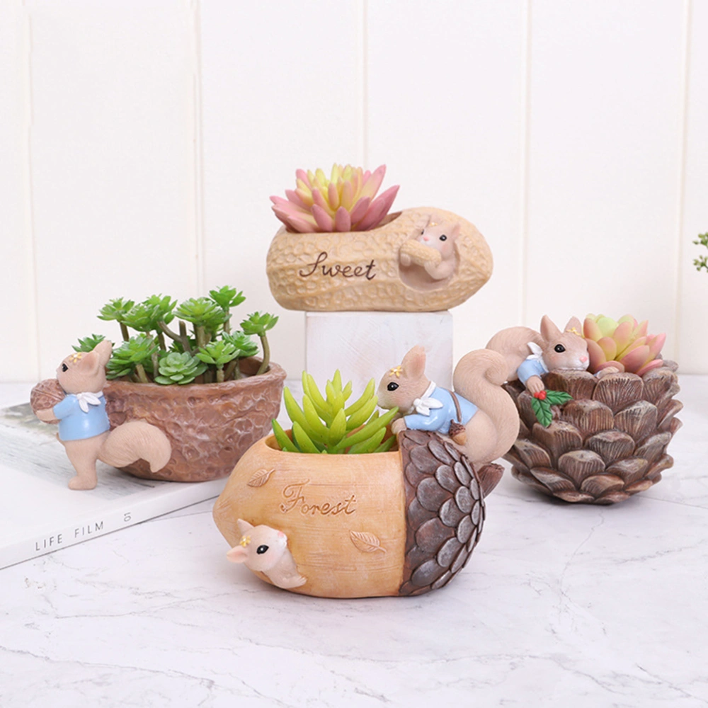 Cartoon Squirrel Flowerpot Squirrel Succulent Flower Pot Resin Flowerpot Ornament Flowerpot Desktop Adornment (Nut)